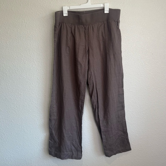 Allen Allen Lagenlook Brown Linen Beachy Wide Leg Pull On Pant Size XL Vacation - Picture 1 of 10